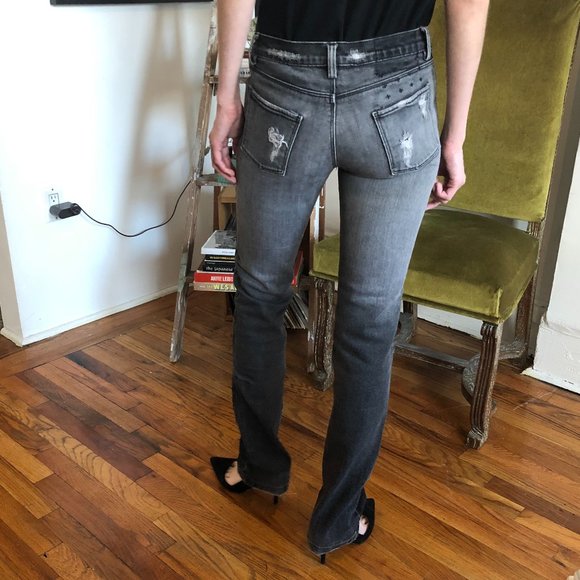 Vintage Y2K KSUBI TSUBI Distressed Straight Leg Denim Jeans - Charcoal Grey Wash - Picture 9 of 16